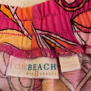 Belle Beach Pink and Orange Patterned Capris elastic waist with tie detail